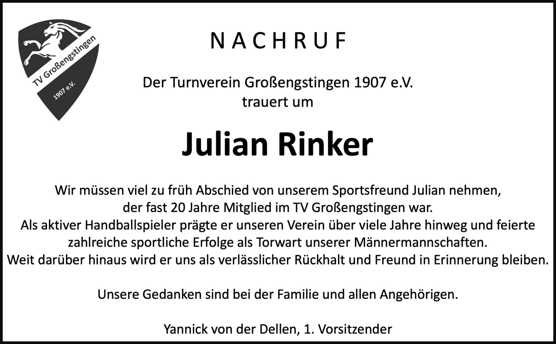 Nachruf: Wir trauern um Julian Rinker